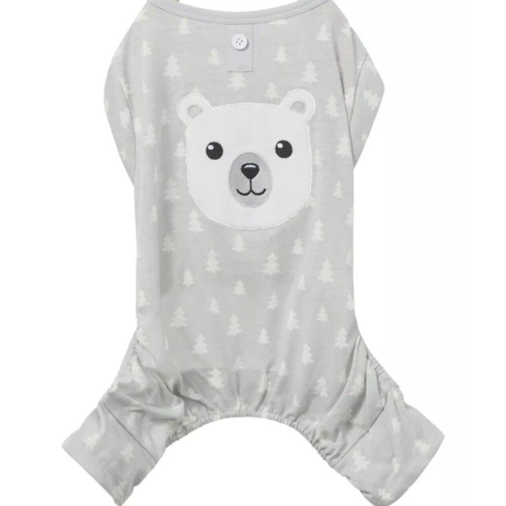 Wag-A-Tude Polar Bear Face Dog Pajamas One Piece Outfit Pajamas Puppy Sz L NWT!